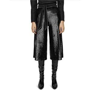 NWT Maje black sequin high waist wide leg cropped culottes, XS